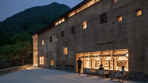 Capsule Hostel and Bookstore by Atelier Tao+C | Dezeen Awards Bamboo Bookshelves, Capsule Hotel, Rammed Earth Wall, Ancient Village, Exterior Renovation, Tokyo Hotels, Zhengzhou, Traditional Building, Ground Floor Plan