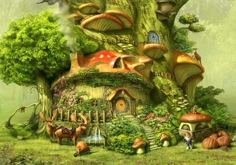 Tree House Drawing, Treehouse Ideas, Mushroom Tree, Cartoon Mushroom, Mushroom Drawing, Mushroom House, Fantasy Homes, Fantasy Forest, Cottage Art