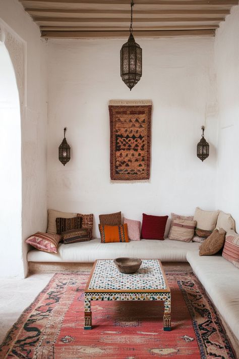 15 Moroccan Decor Ideas for Your Entire Home – Everyday Inspo Moroccan Furniture Living Room, Moroccan House Aesthetic, Moroccan Design Living Room, Moroccan Living Room Ideas, Marrakech Interior Design, Morocco Decor, Moroccan Decor Living Room, Colourful Decor, Moroccan Interior Design