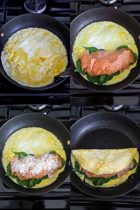 Salmon Omelette Recipe, Salmon Omelette Breakfast, Breakfast With Smoked Salmon, Healthy Smoked Salmon Breakfast, Smoked Salmon Meal Ideas, Fish Breakfast, Salmon Omelette, Bridgerton Brunch, Smoked Salmon Omelette