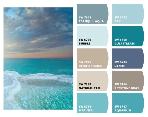 ColorSnap by Sherwin-Williams – ColorSnap by ex1414 Sea Inspired Bedroom Ocean Colors, Modern Beach Color Palette, Ocean Wall Colors, Beachy Wall Colors, Beach Colors For Home Coastal, Coastal Pallet Colors, Beachy Bedroom Colors, Beach House Wall Colors, Florida House Colors