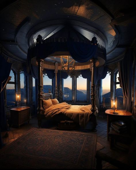 Dark Fantasy Bedroom, Forest Bedroom Aesthetic, Ravenclaw Bedroom, Witchcore Bedroom, Bedroom Aesthetic Dark, Hogwarts Room, Ravenclaw Common Room, Tattoo Modern, Forest Bedroom