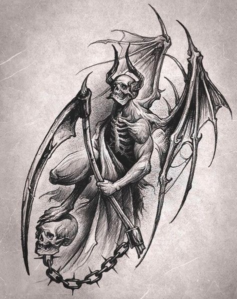 Demonic Sketches, Skeletons Tattoo, Black And Gray Tattoo Design, Horror Illustration, Skull Art Tattoo, Engraving Tattoo, Realistic Tattoo Sleeve, Evil Tattoos, Demon Tattoo