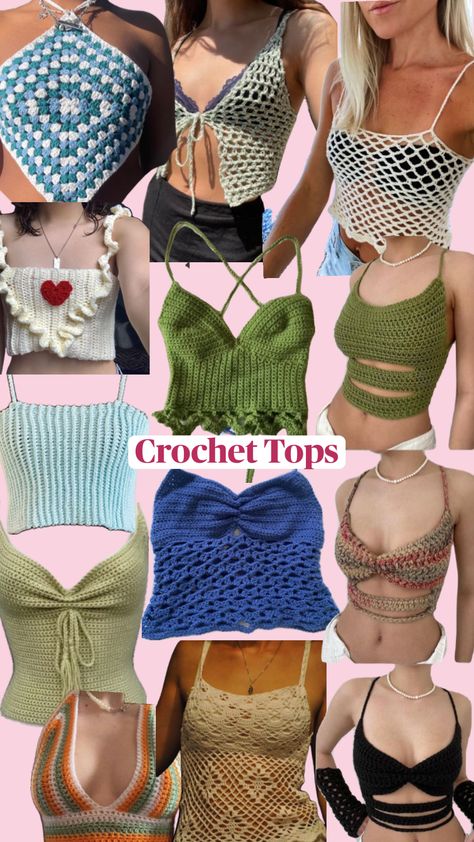 Crochet Tops for Summer! Which is your favorite? #crochet #crochettop #tops #outfit #inspo #outfitideas Crochet Top Outfit Summer, Crop Top Sewing Pattern, Tops Outfit, Tops For Summer, Crochet Top Outfit, Knitting Help, Crochet Business, Crochet Clothing And Accessories, Crochet Summer Tops