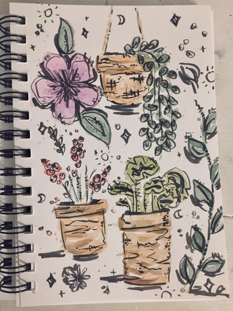 Plant Sketchbook Page, Messy Line Art Style, Messy Art Style Sketch, Messy Watercolor Art, Messy Drawing Aesthetic, Messy Drawings Sketches, Messy Line Art, Messy Sketchbook Pages, Messy Sketchbook Aesthetic