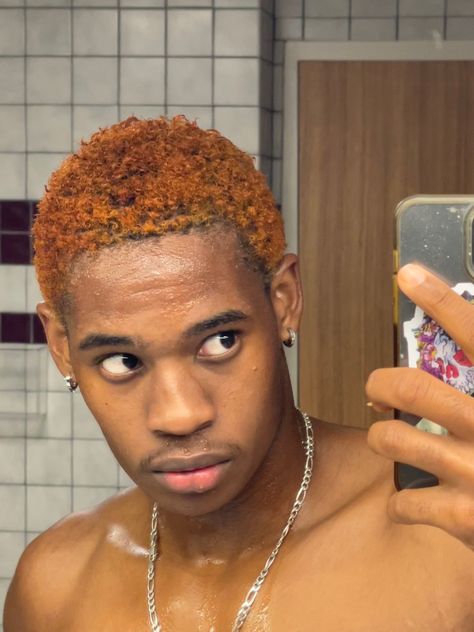 Orange Hair Dye Men, Black Guys With Dyed Hair, Black Man With Dyed Hair, Black Man Colored Hair, Dyed Afro Men, Black Men Dyed Hair Ideas, Men Dyed Hair, Copper Orange Hair, Ginger Hair Dyed