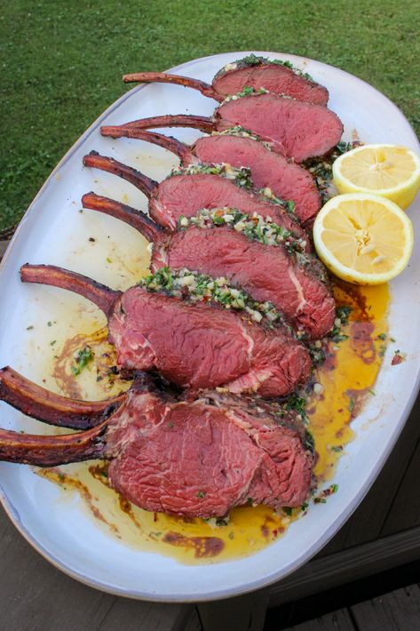 Venison Rack with Wild Herb Butter - Over The Fire Cooking Best Elk Recipes, Venison Recipes Backstrap, Venison Breakfast Recipes, Deer Heart Recipes, Venison Medallions, Deer Recipes Venison, Venison Ribs, Wild Food Recipes, Deer Roast