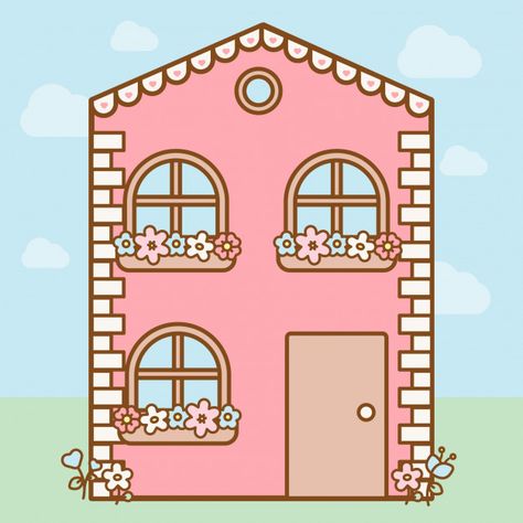 Cute pink kawaii house Premium Vector | Premium Vector #Freepik #vector #flower #flowers #house #cartoon Pink House Drawing, Pink House Illustration, Kawaii House Drawing, Casa Dibujo Aesthetic, Chibi House, Contact Pics, Kawaii House, Simple House Drawing, Kawaii Vector