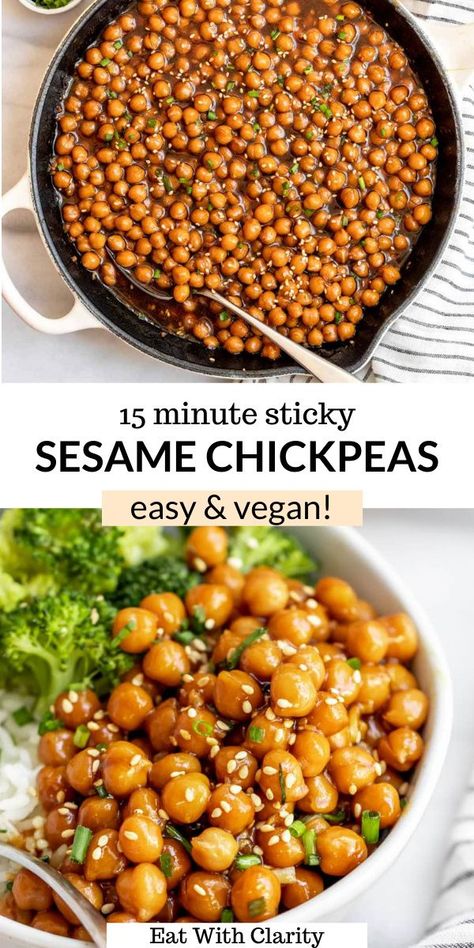 Sesame Chickpeas, Chickpea Recipes Healthy, Chickpea Recipes Easy, Vegan Chickpea Recipes, Chickpea Recipe, Meat Meals, Easy Vegetarian Dinner, Easy Vegan Dinner, Pea Recipes