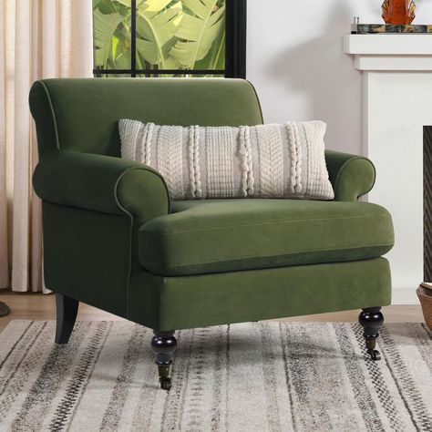 Jennifer Taylor Home Alana Lawson Accent Chair in Olive Green Velvet | NFM Green Arm Chair Living Room, Different Accent Chairs In Living Room, Green Accent Chair, Porch House, Green Velvet Chair, Metal Armchair, Green Armchair, Chair Metal, Jennifer Taylor