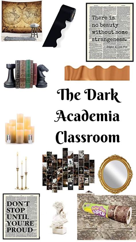 Dark Classroom Aesthetic, Dark Academia Classroom, Academia Classroom, Cozy Dark Academia, English Teacher Classroom, Vintage Classroom Decor, English Classroom Decor, Estilo Dark, Teaching High School English