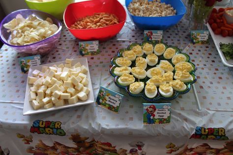 Mario Breakfast, Mario Theme, Devilled Eggs, Super Mario Bros Party, Mario Bros Birthday, Mario Bros Party, Super Mario Birthday Party, Mario Birthday Party, Super Mario Birthday