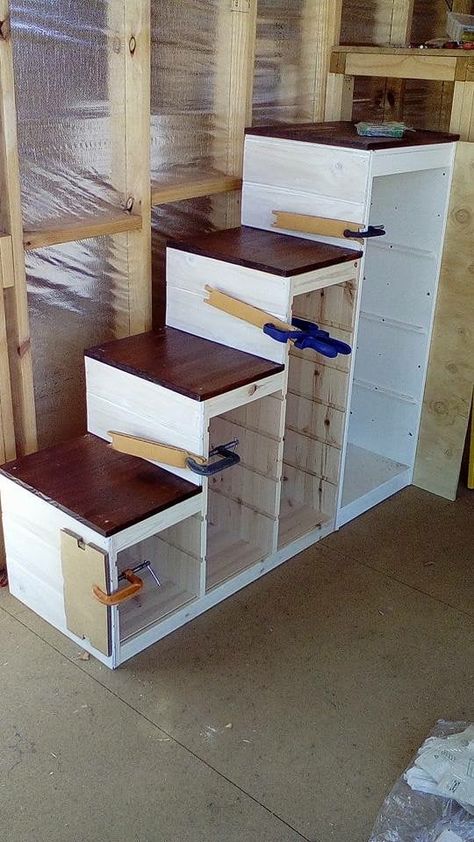 Loft Bed Ideas With Storage, Loft Bed Stairs Ideas, Storage Stairs For Loft Bed, How To Build Loft Stairs, Trofast Stairs, Loft Bed Stairs, Stairs Makeover Design, Trofast Storage, Loft Bed With Storage