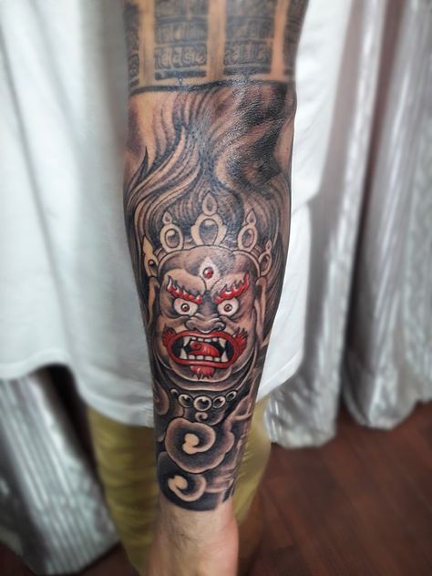 Nepali Tattoo Ideas, Nepali Tattoo Design, Nepali Tattoo, Mahakala Tattoo, Best Couple Tattoos, Cloud Tattoo, Mythology Tattoos, Spiritual Tattoos, Warrior Tattoo