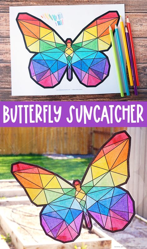 Chick Craft, Spring Arts And Crafts, Printable Butterfly, Butterfly Suncatcher, Spring Art Projects, Butterfly Printable, Elementary Art Projects, Butterfly Crafts, Spring Activities