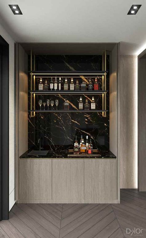 Modern Bar Area Design, Contemporary Bar Design Home, Luxury Mini Bar At Home, Residential Bar Design, Modern House Bar Design, Home Bar Set Up, Bar Na Sala, Bar Designs For Home, House Bar Design