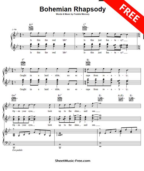 Bohemian Rhapsody Sheet Music PDF Queen Free Download. #queen #bohemianrhapsody #sheetmusic #pianosheet #piano #music #musician #rock #musical #soundtrack Piano Sheet Music Bohemian Rhapsody, Bohemian Rhapsody Sheet Music, Bohemian Rhapsody Piano Sheet Music, Bohemian Rhapsody Piano, Sheet Music With Letters, Music Printables, Free Printable Sheet Music, Free Piano Sheets, Piano Music Lessons