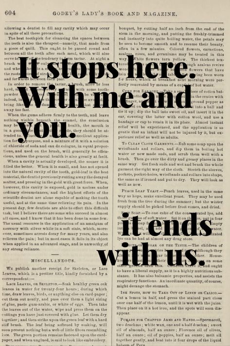 a poster with the words "It stops here. With me and you. It ends with us." printed bold on top of a vintage newspaper. It Ends With Us Poster Aesthetic, It Stops Here With Me And You, Book Quote Posters, Vintage Book Posters, Book Quotes Poster, Poster Book Aesthetic, Books Aesthetic Poster, Book Aesthetic Poster, It Ends With Us Book Cover