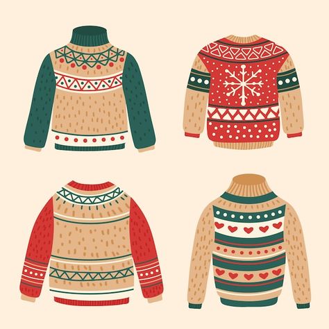 Christmas Sweater Drawing, Sweater Doodle, Holiday Drawings, Sweater Drawing, Ugly Sweater Pattern, Ugly Sweater Party Invitations, Pin Inspiration, Ugly Sweater Contest, Fox Sweater