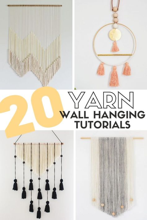 Diy Yarn Wall Hanging, Diy Wall Hangings, Diy Wall Hanging Yarn, Hanging Crafts, Yarn Wall Art, Diy Wand, Yarn Wall, Macrame Wall Hanging Diy, Diy Yarn