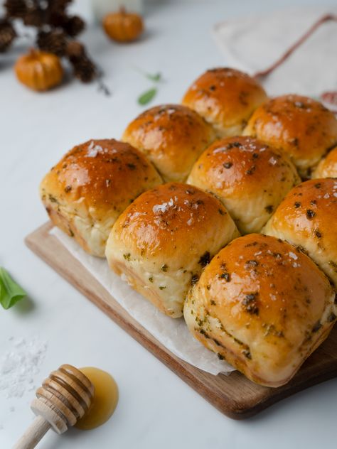 Honey & Sage Milk Buns Sage Honey Butter Milk Buns, Sage And Honey Milk Buns, Honey Milk Bread Rolls Bhg, Honey And Sage Milk Buns, Sage Milk Buns, Herb Buns Recipe, Sage And Honey Butter Milk Buns, Honey Bread Rolls, Bread Recipes Thanksgiving