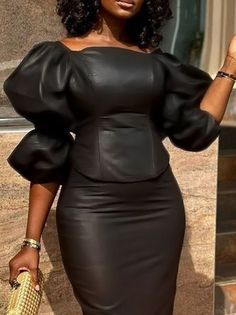 Elegant Black Tops Classy, Black And Leather Outfits, Stylish Tops For Women Classy, Black Night Dress, Classy Dressing, Tight Midi Dress, Yellow Outfits, Leather Tops, Birthday Style