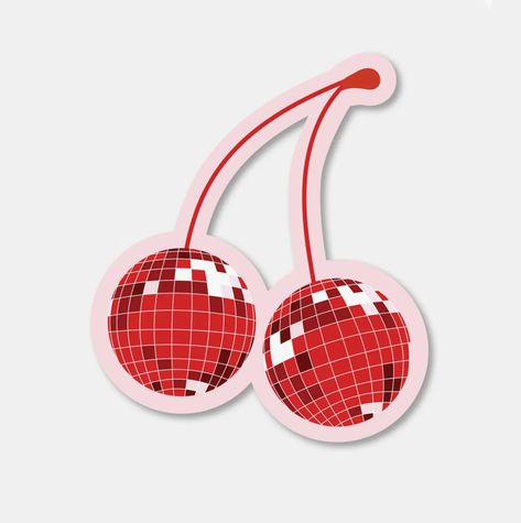 Disco balls + cherries? Yes, please! Vinyl Sticker High quality sticker / W: 2.5 inch H: 3 inch Cute Core, Blue And White Art, Stickers Ideas, Iphone Stickers, Bling Crafts, Design Stickers, Disco Dance, Disco Balls, School Stickers