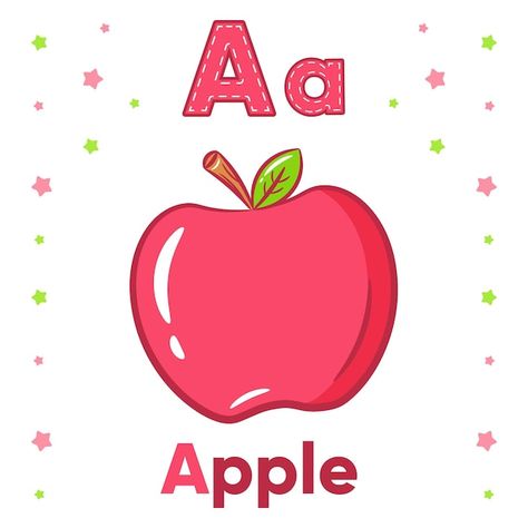 Alphabet flashcard letter a with cute ap... | Premium Vector #Freepik #vector #alphabet-letter #flashcards #trace #worksheet A Apple Letter, Phonics Letter A, Letter A For Apple Craft, A For Apple Worksheet, Cute Apple Drawing, A-z Flashcards, Trace Worksheet, Apple Drawing, Vector Alphabet