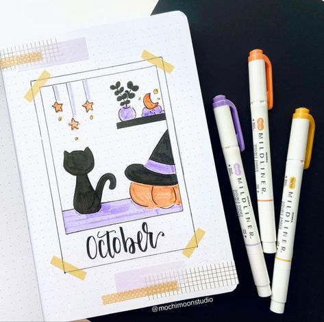 Journal Halloween Ideas, October Diary Ideas, October Journaling Ideas, Calendar Journal Ideas Layout, October Reading Journal, October Journal Ideas Aesthetic, October Bulletin Journal Ideas, October Journal Cover, October Journal Ideas