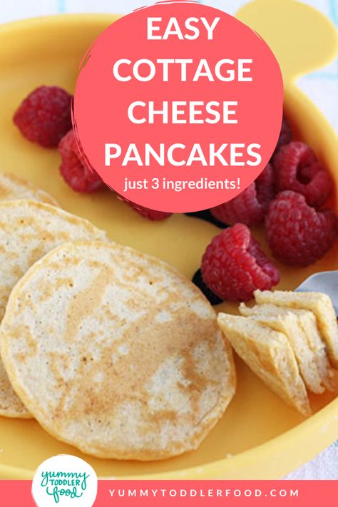 Made with just three simple ingredients, these nutritious Cottage Cheese Pancakes are a healthy breakfast for kids you make in under 10 minutes! #easypancakes #healthypancakes #toddlerbreakfast #kidsbreakfast #glutenfree Queso Cottage, Keto Snacks Easy, Healthy Breakfast For Kids, Baby Pancakes, Easy Baby Food Recipes, Kid Recipes, Cottage Cheese Pancakes, Toddler Breakfast, Baby Recipes