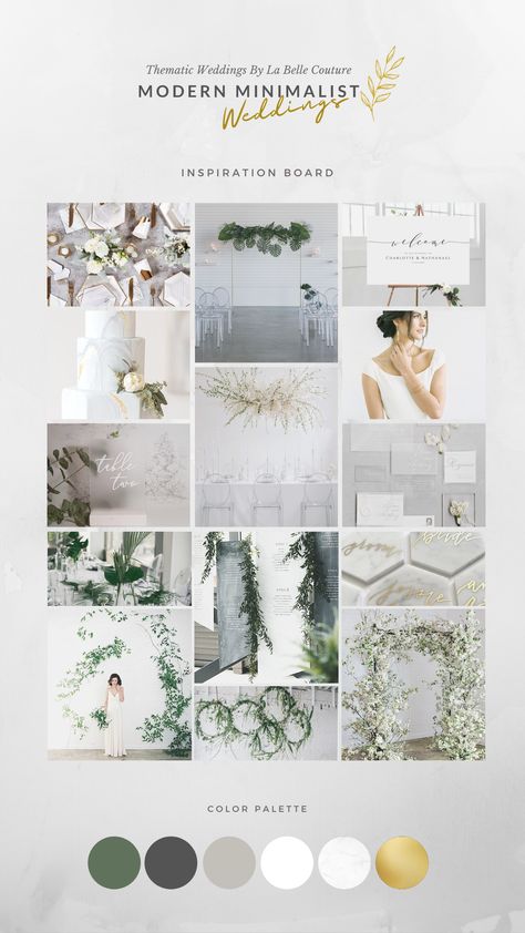 Greenery Color Palette Wedding, Timeless Theme Wedding, Elegant Neutrals Wedding, Modern Classic Wedding Color Palette, Simple Elegant Wedding Colors, Modern Elegant Wedding Color Palettes, White Wedding Colour Palettes, Chic Modern Wedding Decor, Minimalist Theme Wedding