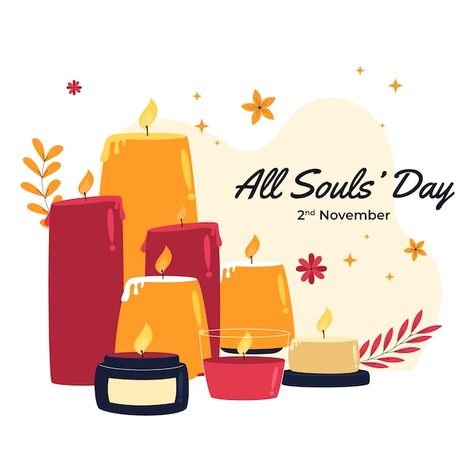 Flat all souls day illustration | Premium Vector #Freepik #vector #christian-religion #christian #religion #faith All Souls Day Poster, Pubmat Ideas, Christian Embroidery, All Souls Day, Day Illustration, All Souls, Samhain, Graphics Design, Premium Vector