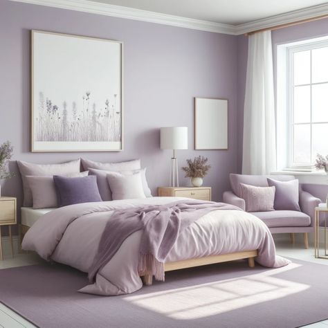 Violet Room Ideas, Purple Paint Colors Bedroom, Purple Bedroom Walls, Bedroom Colour Schemes, Light Purple Walls, Violet Bedroom, Soothing Color Palette, Apartment Updates, Lilac Room