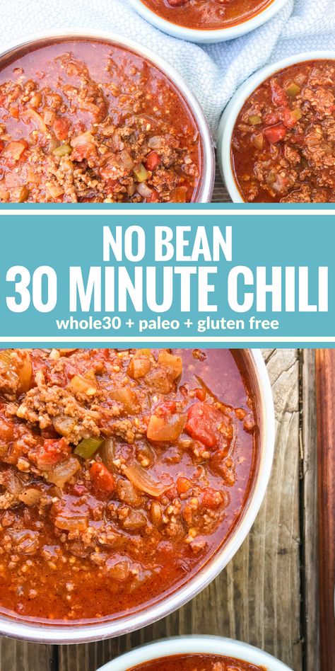 30 Minute Chili, Classic Chili Recipe, Chili Bean, Hearty Comfort Food, Chilli Recipes, Chili Recipe Easy, Bean Chili, Crockpot Chili, Paleo Whole 30