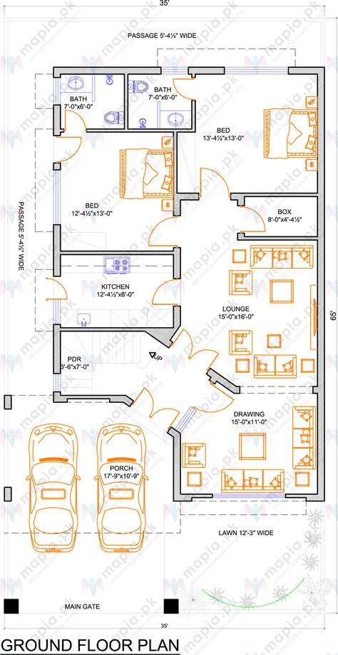 35 X 65 House Plan Pakistan, 35x65 House Plans Pakistan, 35×70 House Plan, 10 Marla House Plan 35*65, 10 Marla House Plan Pakistan, 35x70 House Plans, 10 Marla House Design, Plot Design, 5 Marla House Plan