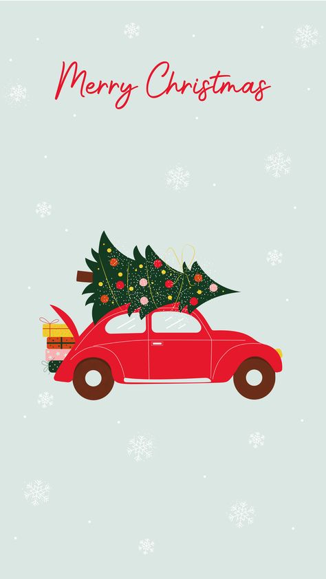 Car With Christmas Tree On Top, Christmas Car Wallpaper, Christmas Tree On Car, Auto Illustration, Easy Christmas Drawings, Christmas Tree Drawing, Merry Christmas Wallpaper, Car Christmas, Cute Christmas Wallpaper