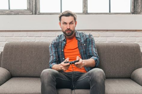 Playing Video Games Pose, Playing Video Game Poses Drawing, Playing Video Games Pose Reference, Gaming Pose, Video Game Drawings, Large Group Photos, Game Photo, Free Man, Gamer Chair