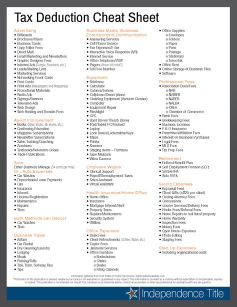 Tax Deduction Cheat Sheet, Tax Planning Small Businesses, Tax Deductions For Llc, Personal Tax Deductions List, Tax Deductions For Small Business, Tax Preparer Business Marketing, 1099 Tracking Sheet, Tax Deductions List Families, Business Tax Checklist