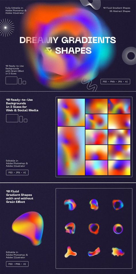 Dreamy Gradient, Fluid Gradient, Gradient Shapes, Walking On A Dream, Photoshop Shapes, Post Instagram, Blog Design, Graphic Designers, Shape Design