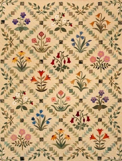 Quilt Pattern Wallpaper, Quilt Illustration, Vintage Pattern Wallpaper, Vintage Textiles Patterns, Flower Quilts, Sampler Quilts, Quilt Border, Flower Quilt, Applique Quilting