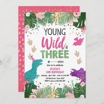 Pink & Gold Dinosaur Safari Birthday Invitation | Zazzle.com Two Wild Birthday Party, Third Birthday Girl, Girl Dinosaur Birthday, Two Wild, Dinosaur Birthday Invitations, Pink Dinosaur, 2nd Birthday Invitations, Girl 2nd Birthday, Dino Birthday