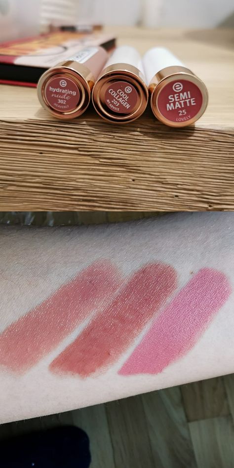 Essence Lipstick Swatches, Essence Lipstick, Eyeshadow Styles, Eyeliner Techniques, Drugstore Lips, Embrace Natural Beauty, Beginners Eye Makeup, Makeup Brushes Guide, Creamy Lipstick