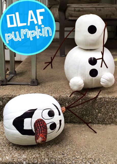 No Carve Frozen Olaf Pumpkin Decorating Idea for Halloween (Kid favorite) - Crafty Morning Olaf Pumpkin, Pumkin Decoration, Pumpkin Decorating Diy, Creative Pumpkin Decorating, Disney Pumpkin Carving, Pumpkin Decorating Contest, No Carve Pumpkin Decorating, Halloween Creative, Pumpkin Carving Party