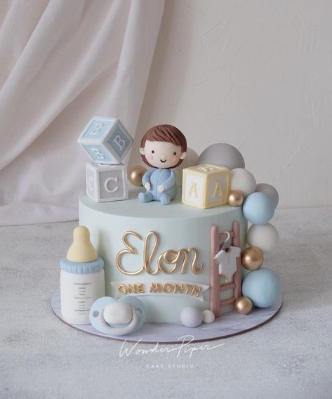 Baby One Month Cake, One Month Cake Baby Boy, One Month Birthday Cake, 1 Kg Cake Designs, 1 Month Cake Baby Boy, Baby Boy Cake Design, Six Months Cake, Cake Designs For Baby Boy, Baby Boy Cake Ideas