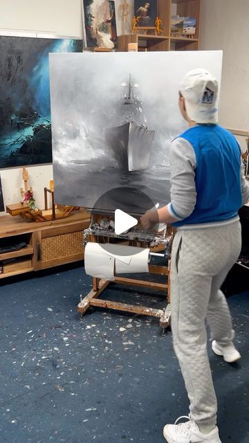 Fast Painting Ideas, Boat Painting Abstract, Unique Painting Ideas, Boat Painting Acrylic, Fog Painting, Canvas Art Painting Abstract, Canvas Art Painting Acrylic, Acrylic Art Projects, Photo Star