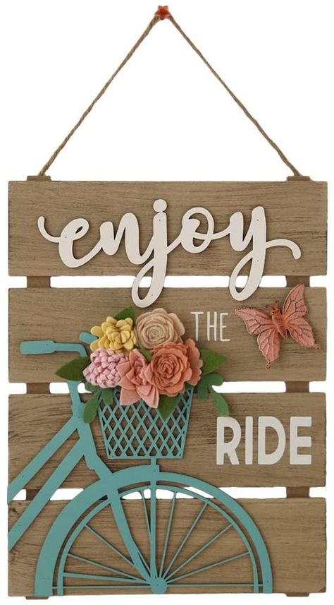 Welcome Wood Sign, Spring Wall Decor, Floral Signs, Wooden Door Signs, Enjoy The Ride, Wood Rustic, Farmhouse Decoration, Decor Spring, Home Decor Signs