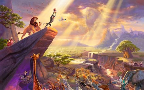 The Lion King Rafiki Friend Of Mufase He Presented The Newborn Baby Simba To All The Animals Of The Pride Rock 3840×2400 Thomas Kinkade Art, Manga Tokyo Ghoul, Thomas Kincaid, Kinkade Disney, Thomas Kinkade Disney, King Painting, Magical Paintings, 2560x1440 Wallpaper, 동화 삽화