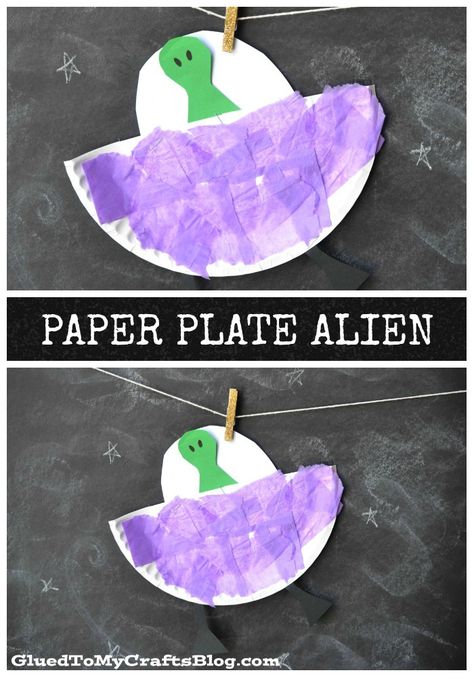 Paper Plate Alien - Kid Craft Idea Outer Space Crafts, Flower Wall Hanging Decor, Room Hanging Decor, Diy Paper Wall Hanging, Space Art Projects, Space Theme Preschool, Planet Crafts, Space Activities For Kids, Space Lessons