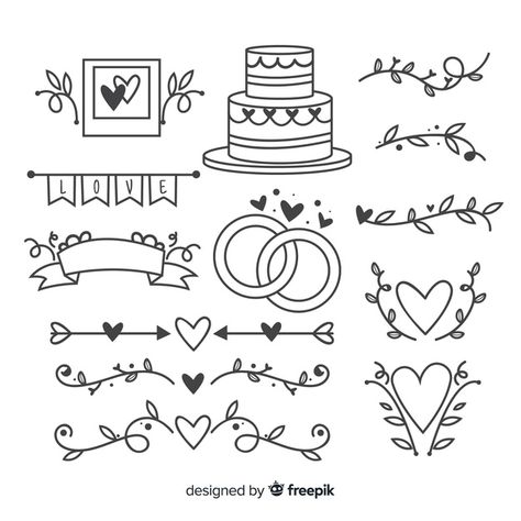 Discover thousands of copyright-free vectors. Graphic resources for personal and commercial use. Thousands of new files uploaded daily. Banner Doodle, Doodle Art For Beginners, Hand Drawn Wedding, Wedding Elements, Wedding Ornament, Easy Doodles Drawings, Doodle Lettering, Bullet Journal Writing, Bullet Journal Art