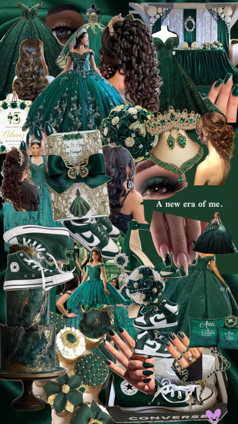 Collage, Dresses, Green Quince, Quince, Quinceanera, Emerald Green, Emerald, Green, White